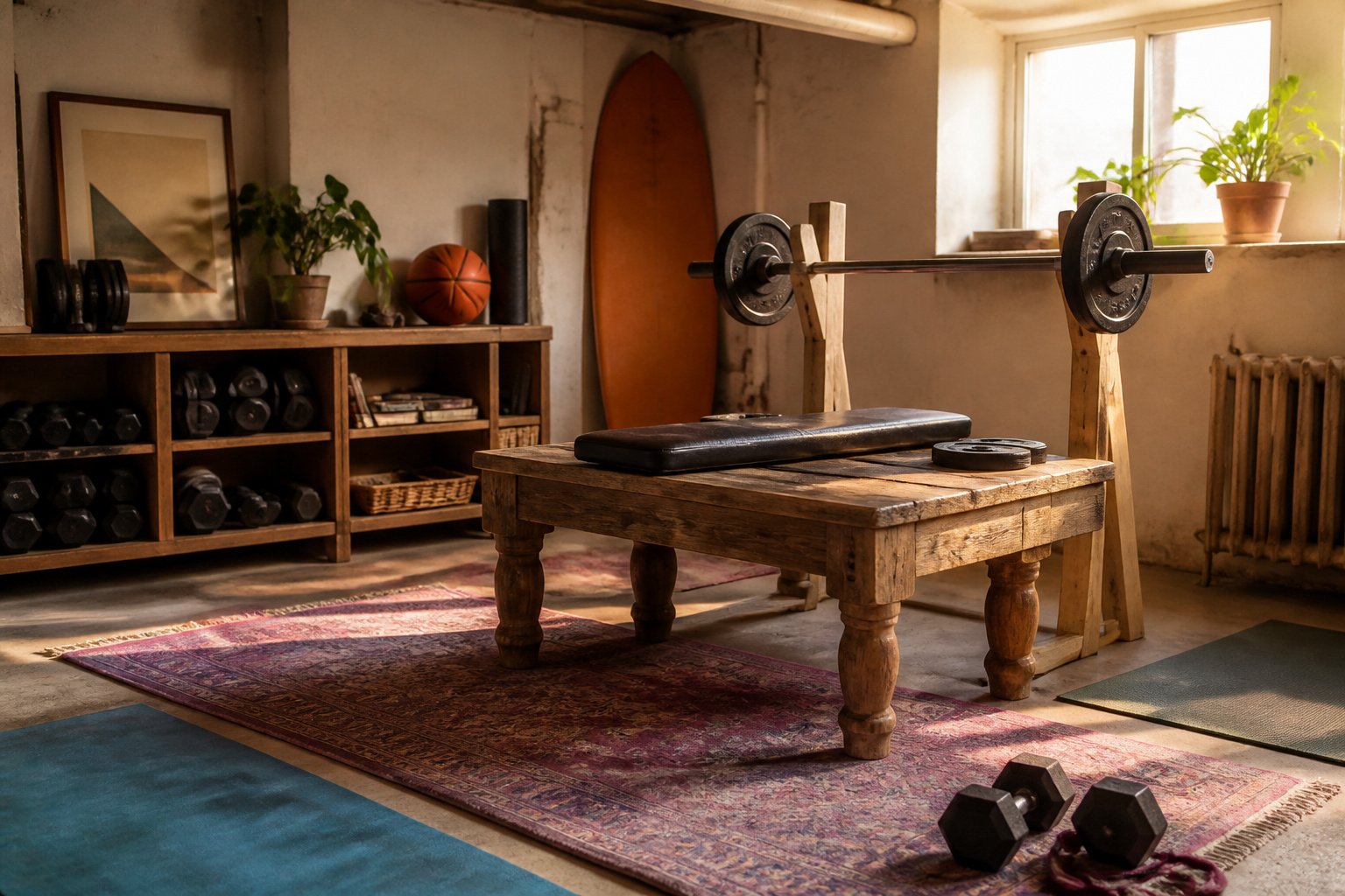 Collage of different home gym setups showcasing various styles and equipment.
