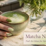 A collection of different matcha nail art ideas arranged together.