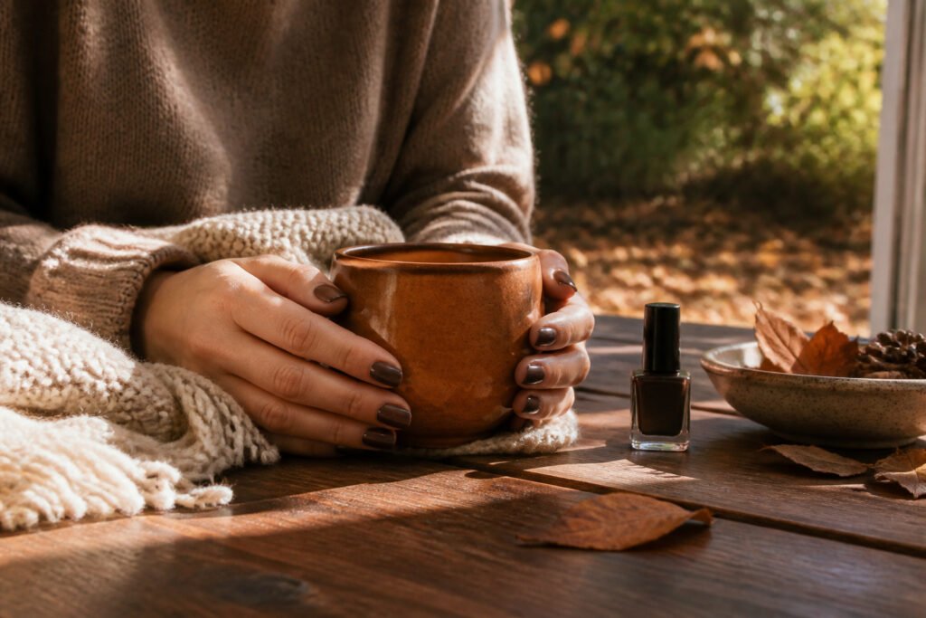 Various nail designs in warm shades for November.