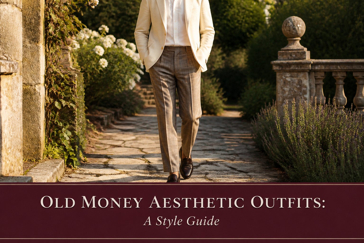 Various outfits showcasing the old money aesthetic style.