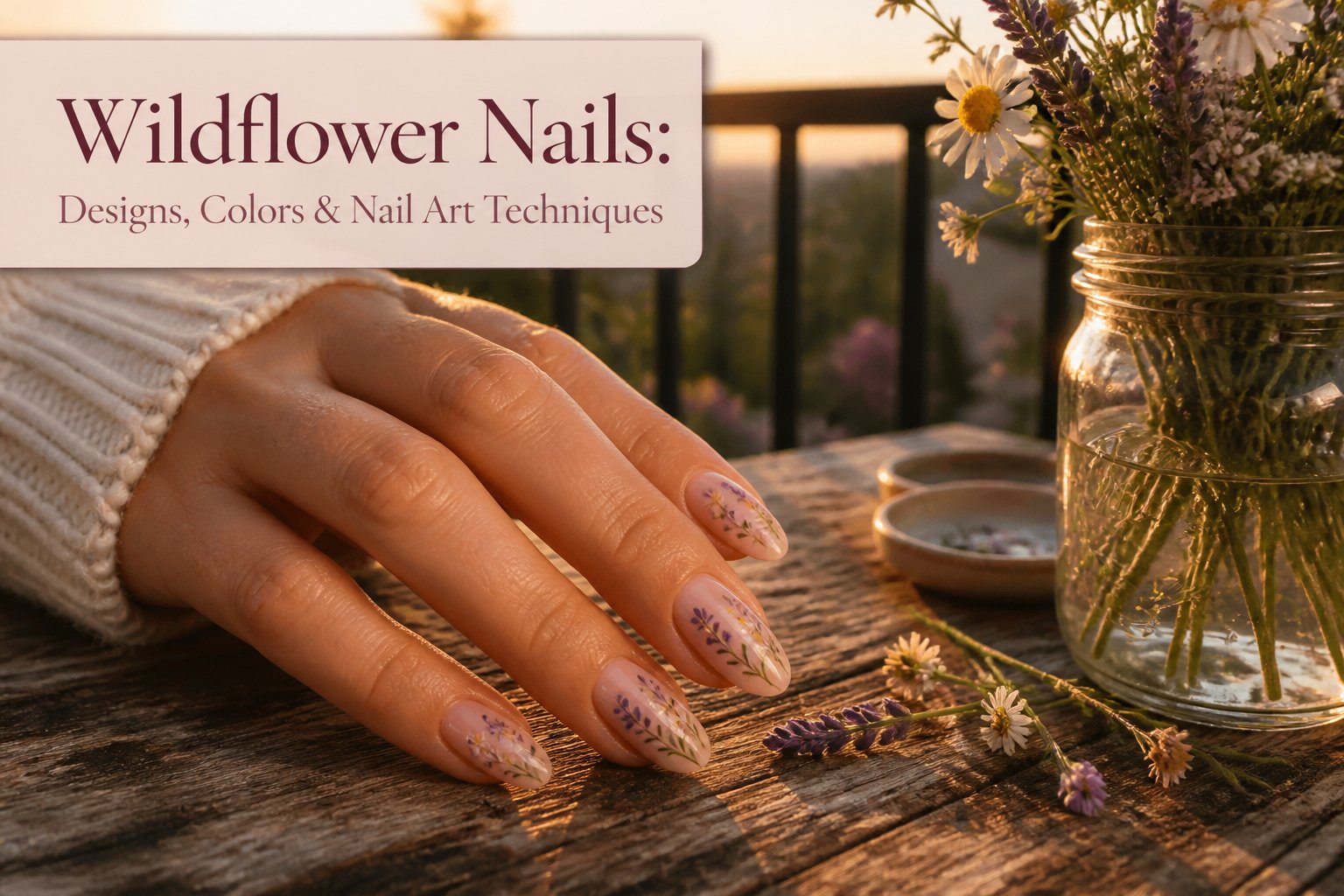Assorted wildflower nail art designs with different colors and patterns.