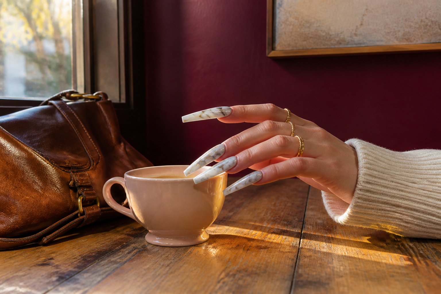 A collection of stylish XXL nails in different colors and designs.